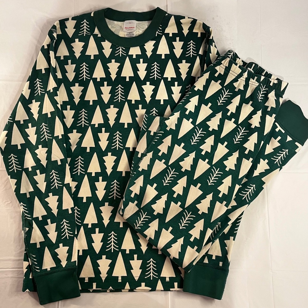 Hanna Andersson Organic Cotton Christmas Tree Pajama Set Green Small Medium
